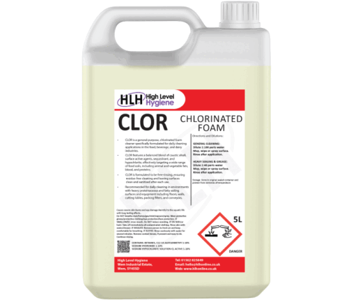 CLOR 5 litre Chlorinated foam cleaner for daily cleaning in food, beverage, and dairy industries.