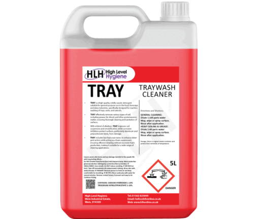 5 LITRE tray wash cleaner with a powerful formula to remove tough stains and grease buildup.